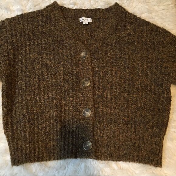 Ava & Viv Soft Puff Sleeve button up sweater - Picture 2 of 7